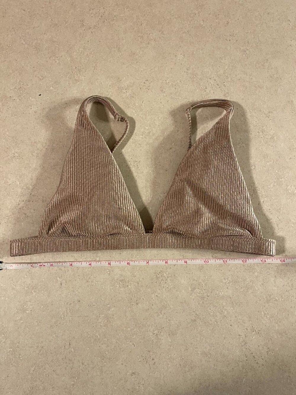 Aerie Women's Triangle Bikini top Tan Shine Size Small Ribbed Padded